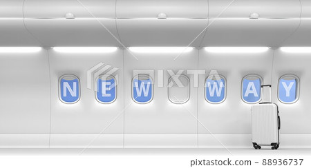 Airliner portholes with New Way text. 3d rendering Airliner portholes with New Way text. 3d rendering 88936737