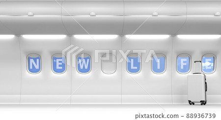 New life text on an airplane portholes. 3d rendering 88936739