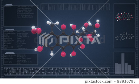 Carminic acid molecule with description on the computer screen, 3d rendering Carminic acid molecule with description on the computer screen, 3d rendering 88936793