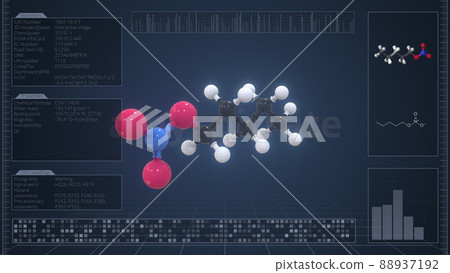 Amyl nitrate molecule with description on the computer screen, 3d rendering Amyl nitrate molecule with description on the computer screen, 3d rendering 88937192