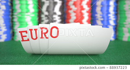 A hand of playing cards with euro text. 3d rendering A hand of playing cards with euro text. 3d rendering 88937223