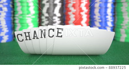 A hand of playing cards with chance text. 3d rendering A hand of playing cards with chance text. 3d rendering 88937225