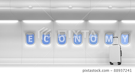 Plane portholes with ECONOMY text, 3d rendering Plane portholes with ECONOMY text, 3d rendering 88937241