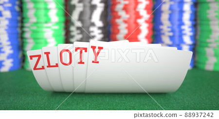 Playing cards with zloty text. 3d rendering Playing cards with zloty text. 3d rendering 88937242
