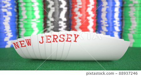 New Jersey text on playing cards on the table, 3d rendering New Jersey text on playing cards on the table, 3d rendering 88937246