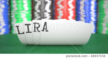Playing cards with lira text. 3d rendering Playing cards with lira text. 3d rendering 88937248