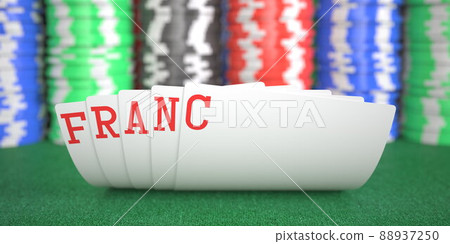 Franc text on playing cards on the table, 3d rendering Franc text on playing cards on the table, 3d rendering 88937250
