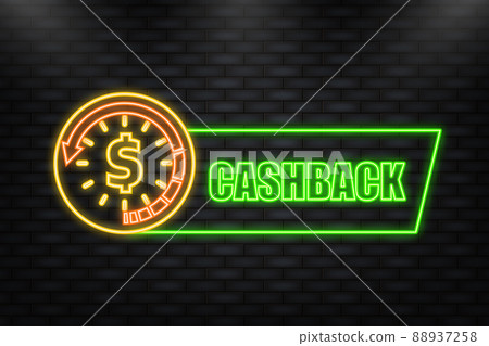 Neon Icon. Cashback concept logo. Cash back green banner on white background Neon Icon. Cashback concept logo. Cash back green banner on white background 88937258