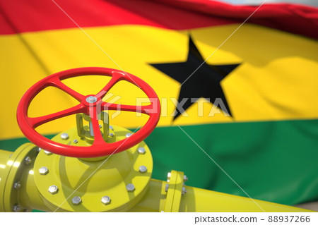Waving flag of Ghana and the gas or oil pipeline valve. Conceptual 3d rendering 88937266