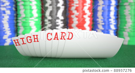 High card text on playing cards on the table, 3d rendering High card text on playing cards on the table, 3d rendering 88937276