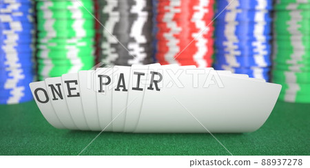 Playing cards with one pair text. 3d rendering Playing cards with one pair text. 3d rendering 88937278