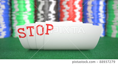 A hand of playing cards with stop text. 3d rendering A hand of playing cards with stop text. 3d rendering 88937279