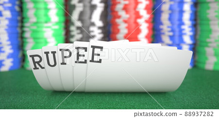 Playing cards with rupee text. 3d rendering 88937282
