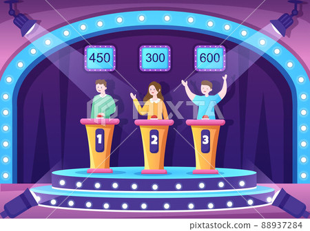 TV Quiz Show with Participants who Answer Questions and Will get Points From the Host on the Studio in Cartoon Illustration 88937284