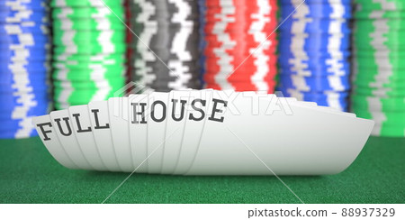 Playing cards with full house text. 3d rendering Playing cards with full house text. 3d rendering 88937329