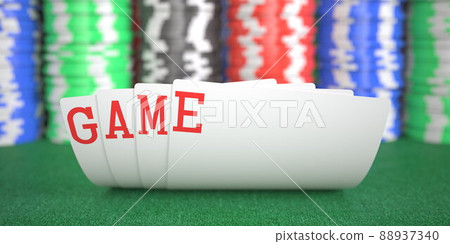 Playing cards with game text. 3d rendering Playing cards with game text. 3d rendering 88937340
