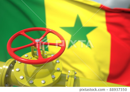 Pipe valve close-up and flag of Senegal, 3d rendering Pipe valve close-up and flag of Senegal, 3d rendering 88937350