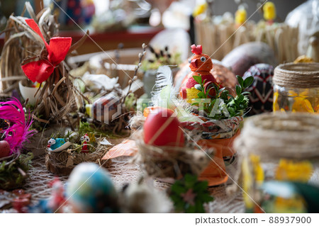 Handmade Easter centerpiece in spring colors - a hen in the nest. 88937900