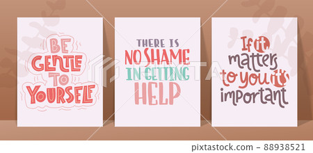 Mental health slogans set. Handwritten positive self-talk inspirational quotes. 88938521