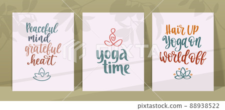 Wellness and yoga posters set. Handwritten lettering positive self-talk inspirational quote. Wellness and yoga posters set. Handwritten lettering positive self-talk inspirational quote. 88938522