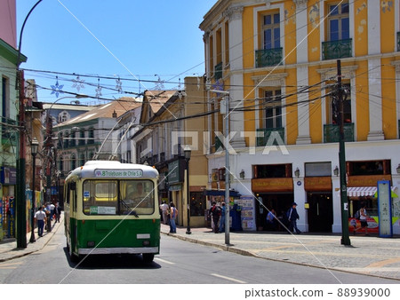 Trolleybus running in the city of Valparaiso, Chile, South America Trolleybus running in the city of Valparaiso, Chile, South America 88939000