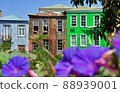 Colorful houses lined up in Chile, South America Colorful houses lined up in Chile, South America 88939001