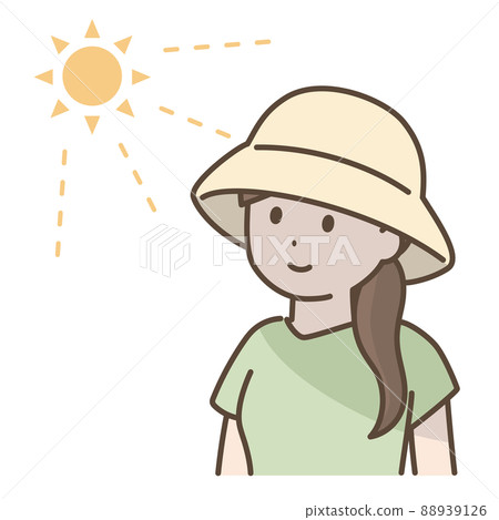 Illustration of a woman taking sunburn measures 88939126