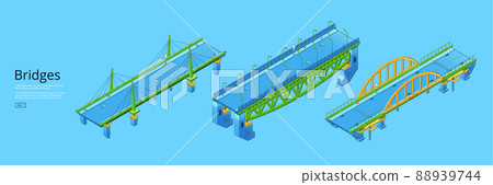 Poster with isometric bridges with car road 88939744