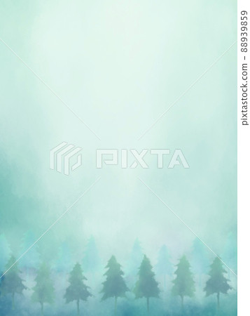 夢幻般的霧林水彩背景素材 88939859