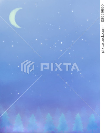 森林和新月星空水彩背景素材 森林和新月星空水彩背景素材 88939990