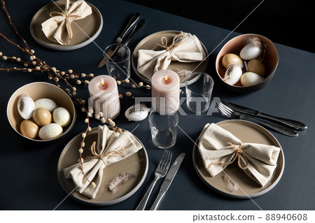 close up of easter table serving over black 88940608