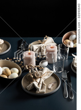 close up of easter table serving over black close up of easter table serving over black 88940640