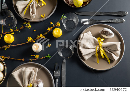 close up of easter table serving over black close up of easter table serving over black 88940672