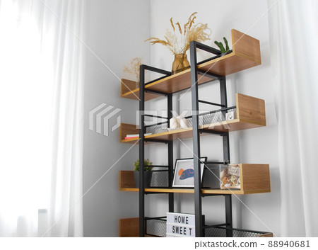 shelf with home decorations in living room shelf with home decorations in living room 88940681