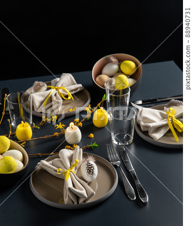 close up of easter table serving over black close up of easter table serving over black 88940731