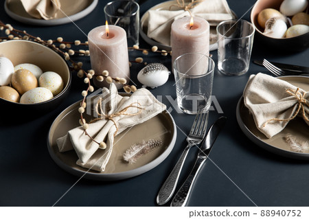 close up of easter table serving over black close up of easter table serving over black 88940752