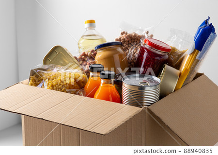 close up of food in donation box close up of food in donation box 88940835