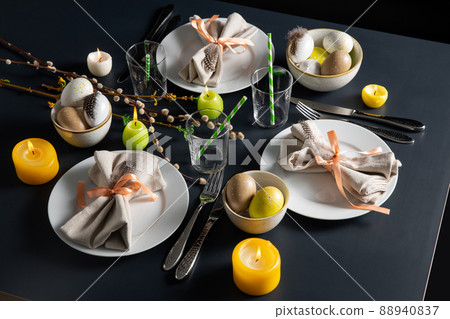 close up of easter table serving over black 88940837