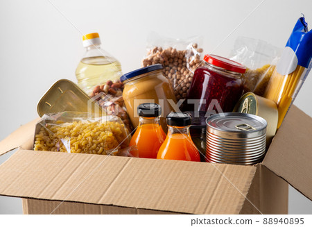 close up of food in donation box close up of food in donation box 88940895