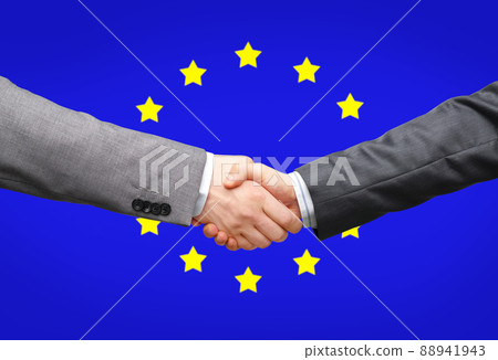 close up of handshake over flag of european union 88941943