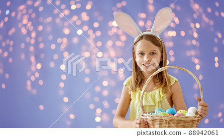happy girl with colored easter eggs happy girl with colored easter eggs 88942061