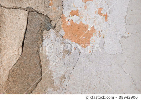 Peeling paint plaster with old weathered concrete obsolete wall cement worn texture messy background Peeling paint plaster with old weathered concrete obsolete wall cement worn texture messy background 88942900