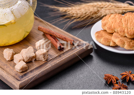Homemade corn cookies on a dark concrete background Homemade corn cookies on a dark concrete background 88943120