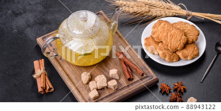 Homemade corn cookies on a dark concrete background Homemade corn cookies on a dark concrete background 88943122