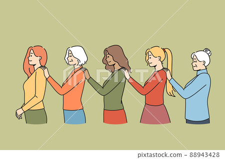 Diverse women in line showing solidarity and unity  88943428