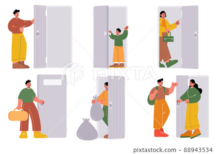 People open and close doors, characters at doorway 88943534