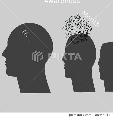 Tumour awareness month text banner against lion and multiple human face icon on purple background 88943817
