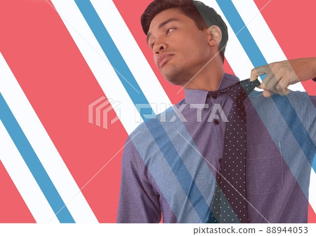 Asian businessman removing his tie against american flag design background with copy space Asian businessman removing his tie against american flag design background with copy space 88944053