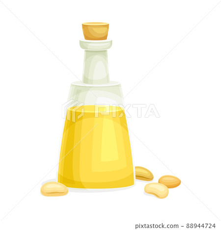 Soybean Oil in Glass Corked Jar as Vegetable Fat from Edible Seed of Legume Plant Vector Illustration 88944724