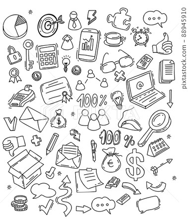 Big vector set of business icons. Isolated linear hand drawn doodles of finance and office work, money and technology. Vector illustration. Big vector set of business icons. Isolated linear hand drawn doodles of finance and office work, money and technology. Vector illustration. 88945910